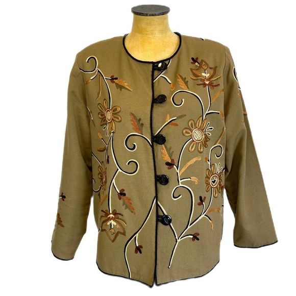 Unique Artisan hand made Embroidered Jacket Tan - Picture 1 of 9